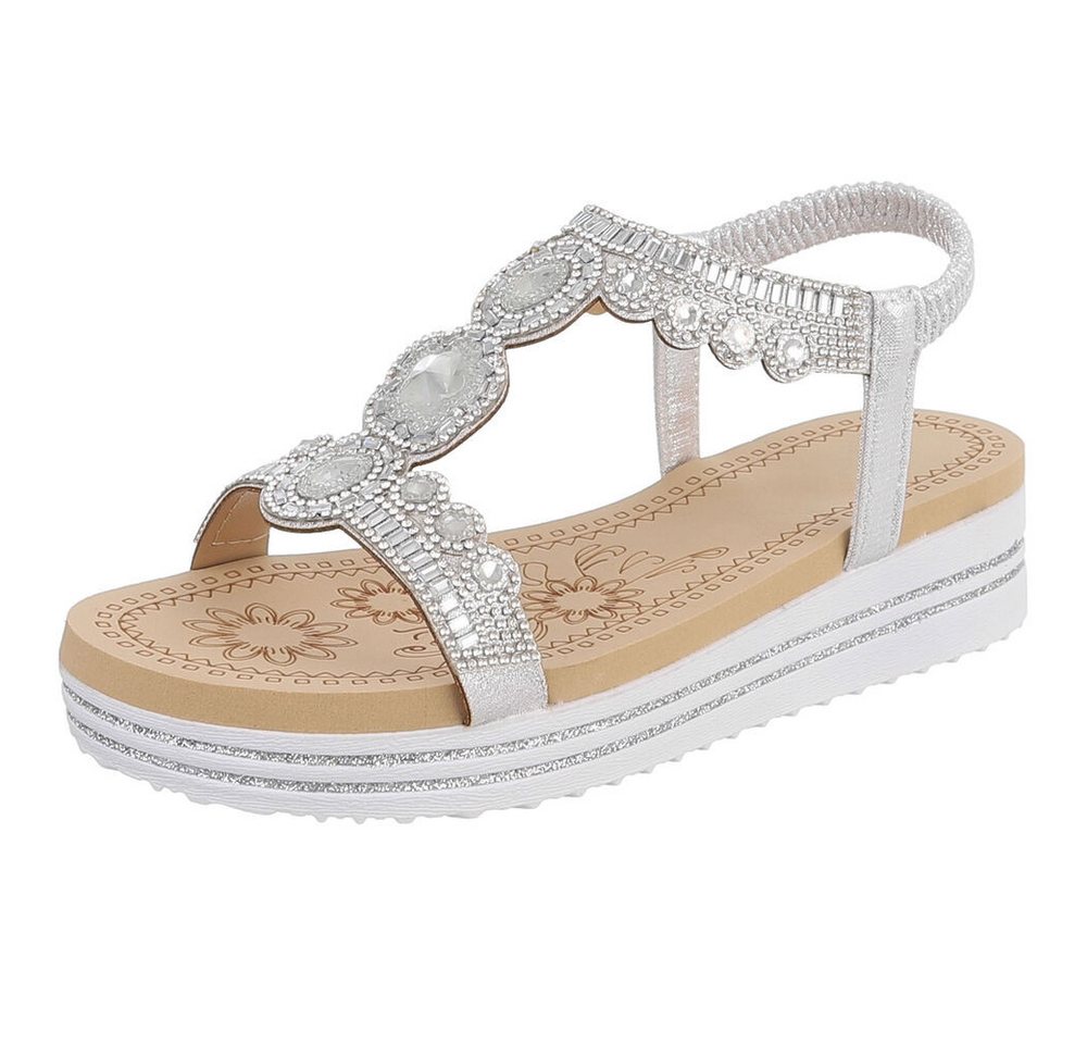 Ital-Design Damen Sandalette mit Schmucksteinen und Plateau Plateausandaletten (91970804) Keilabsatz/Wedge Keilsandaletten in Silber