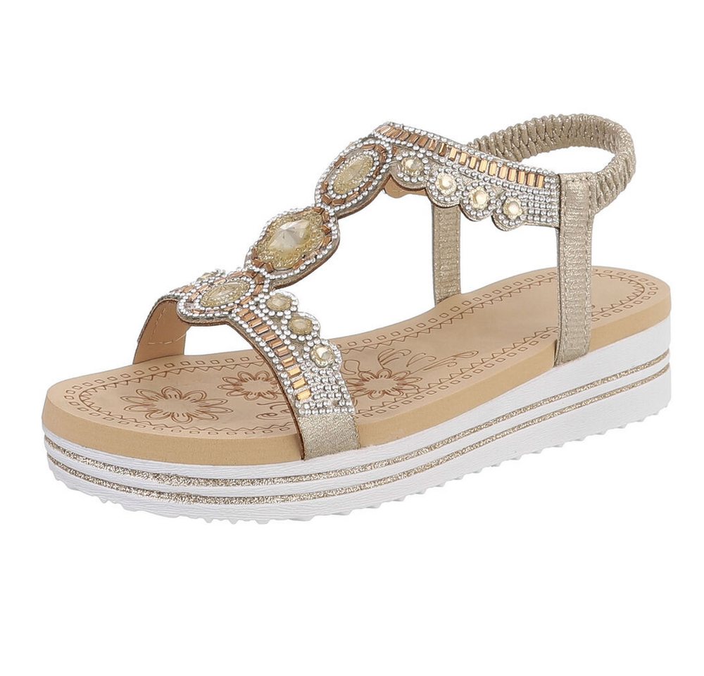 Ital-Design Damen Sandalette mit Schmucksteinen und Plateau Plateausandaletten (91970810) Keilabsatz/Wedge Keilsandaletten in Gold