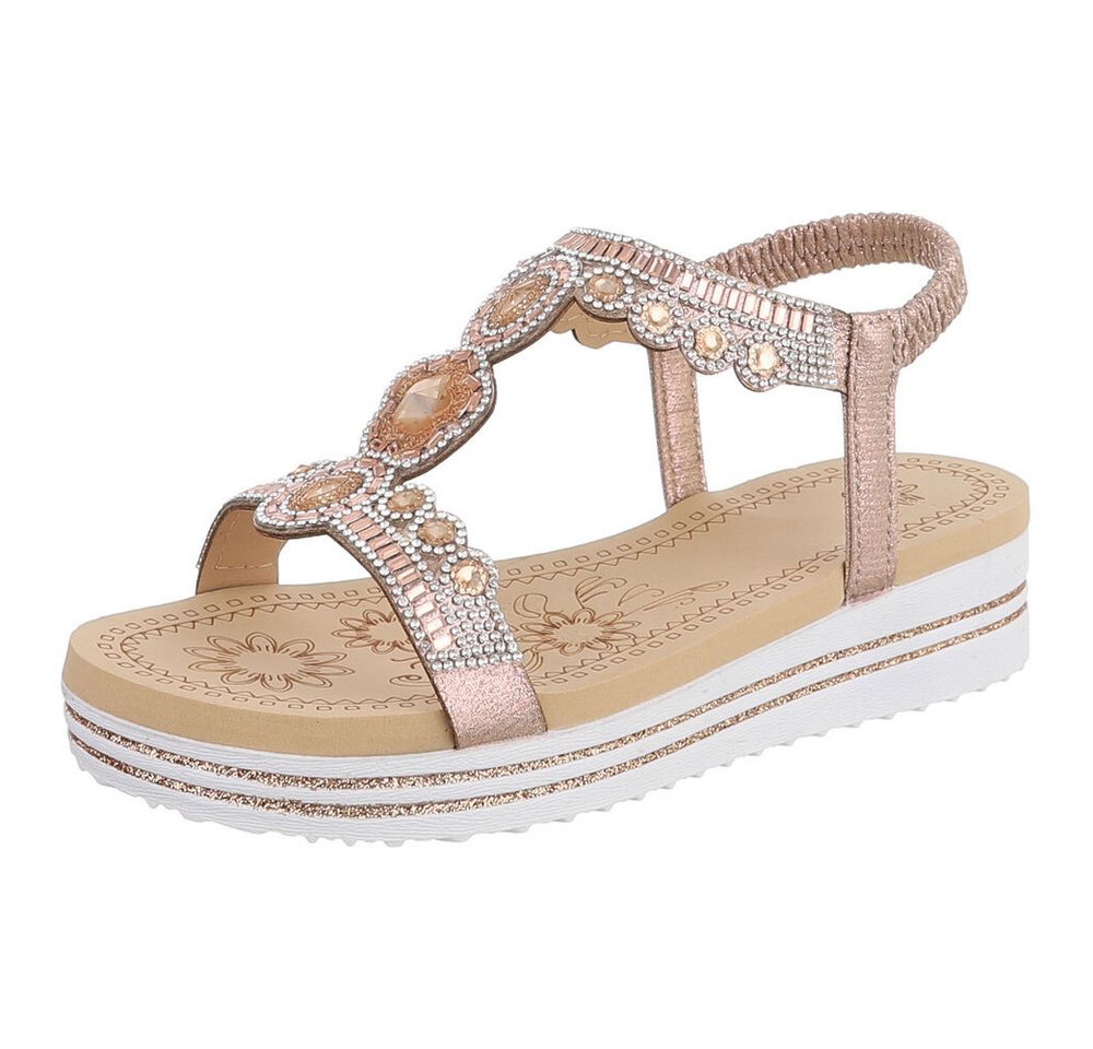Ital-Design Damen Sandalette mit Schmucksteinen und Plateau Plateausandaletten (91970813) Keilabsatz/Wedge Keilsandaletten in Champagner