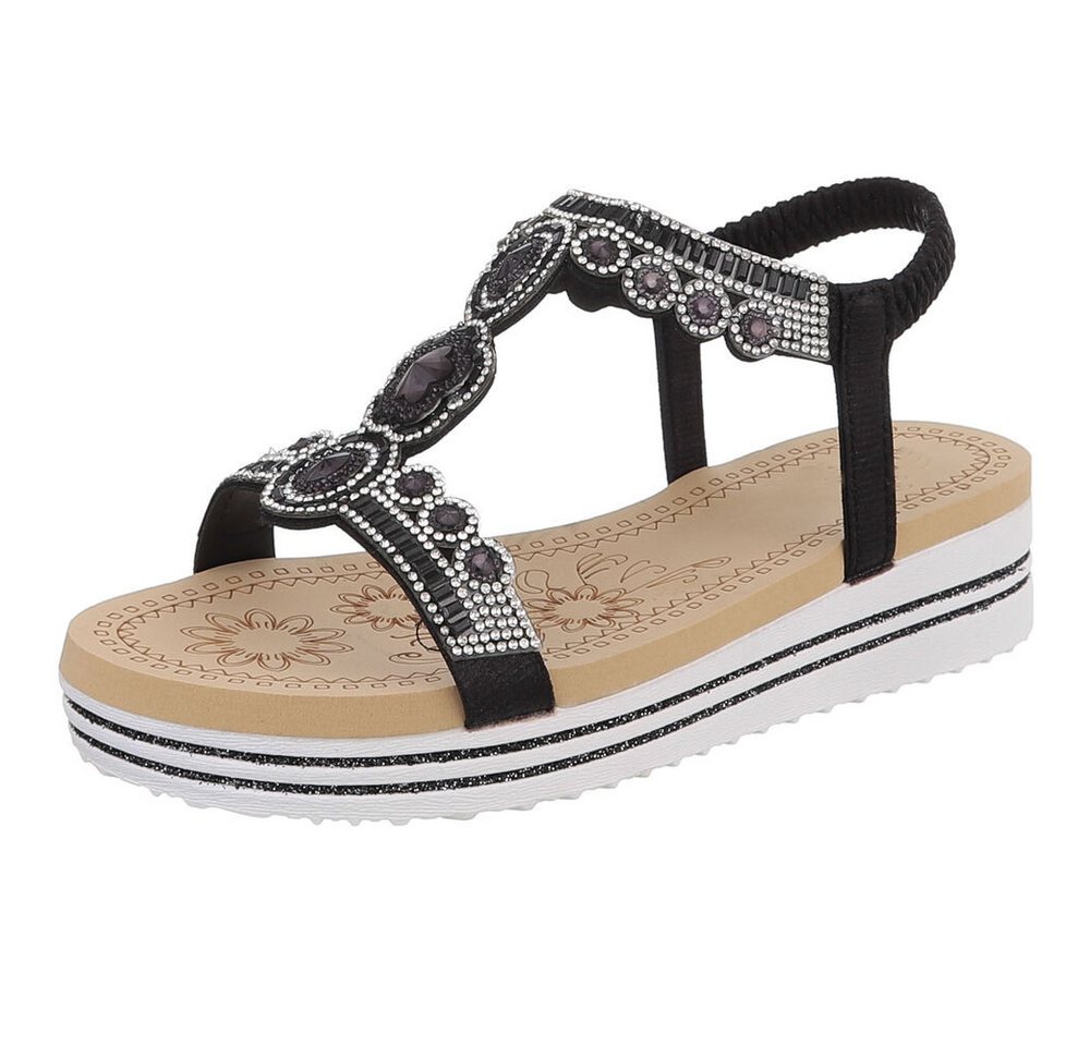 Ital-Design Damen Sandalette mit Schmucksteinen und Plateau Plateausandaletten (91970821) Keilabsatz/Wedge Keilsandaletten in Schwarz