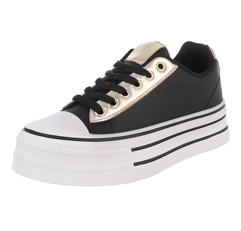 Ital-Design Damen Sandaletten mit Blockabsatz und Riemen Sneaker (91742723) Flach Sneakers Low in Schwarz