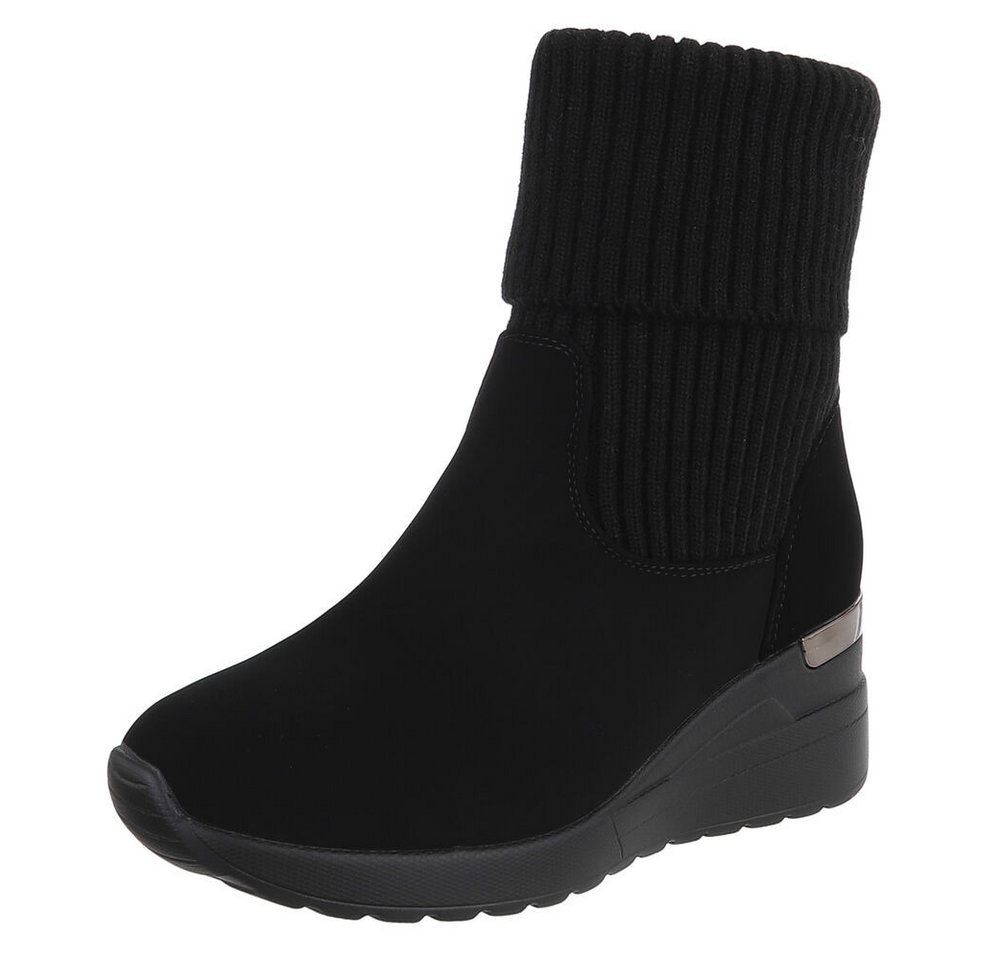 Ital-Design Damen Schlüpfschuh mit Strickmanschette für Alltag und Freizeit Keilstiefelette (90514882) Keilabsatz/Wedge Stiefeletten in Schwarz