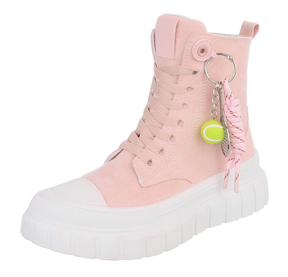 Ital-Design Damen Schnürboot mit Plattformsohle und Zieranhänger Sneakerboots (92078653) Keilabsatz/Wedge Sneakers High in Hellrosa