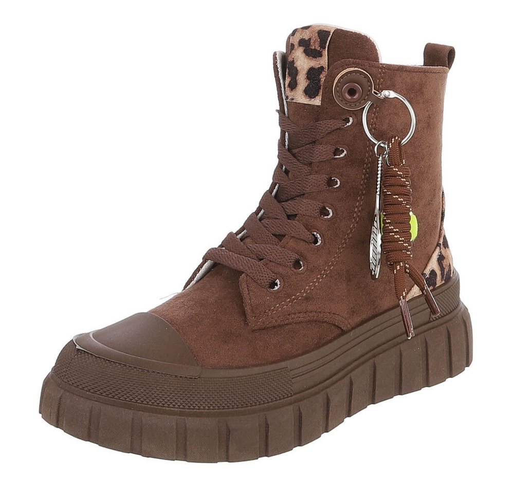 Ital-Design Damen Schnürboot mit Plattformsohle und Zieranhänger Sneakerboots (92078656) Keilabsatz/Wedge Sneakers High in Braun