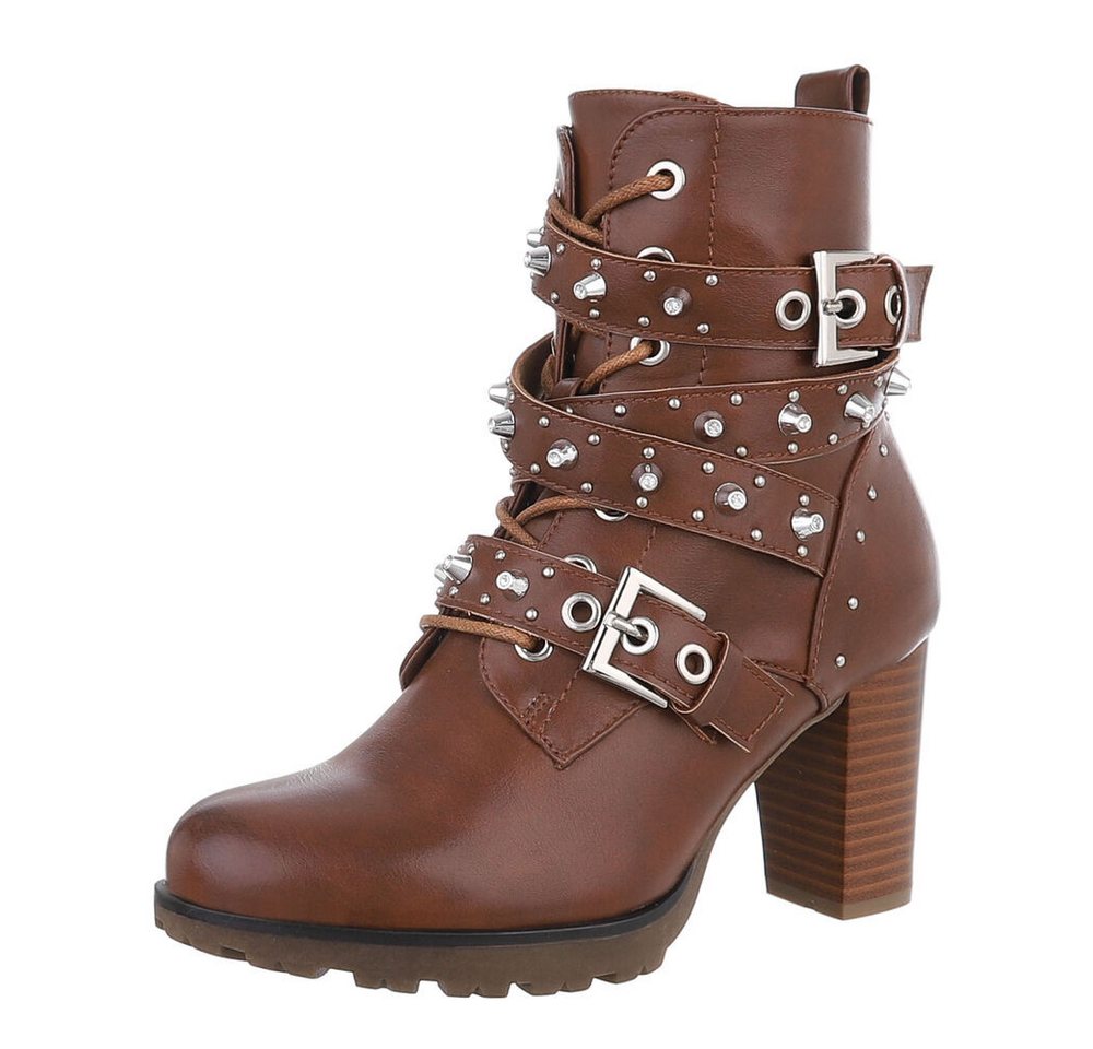 Ital-Design Damen Schnürschuhe Biker Westernstiefelette (87417795) Blockabsatz Stiefeletten in Braun