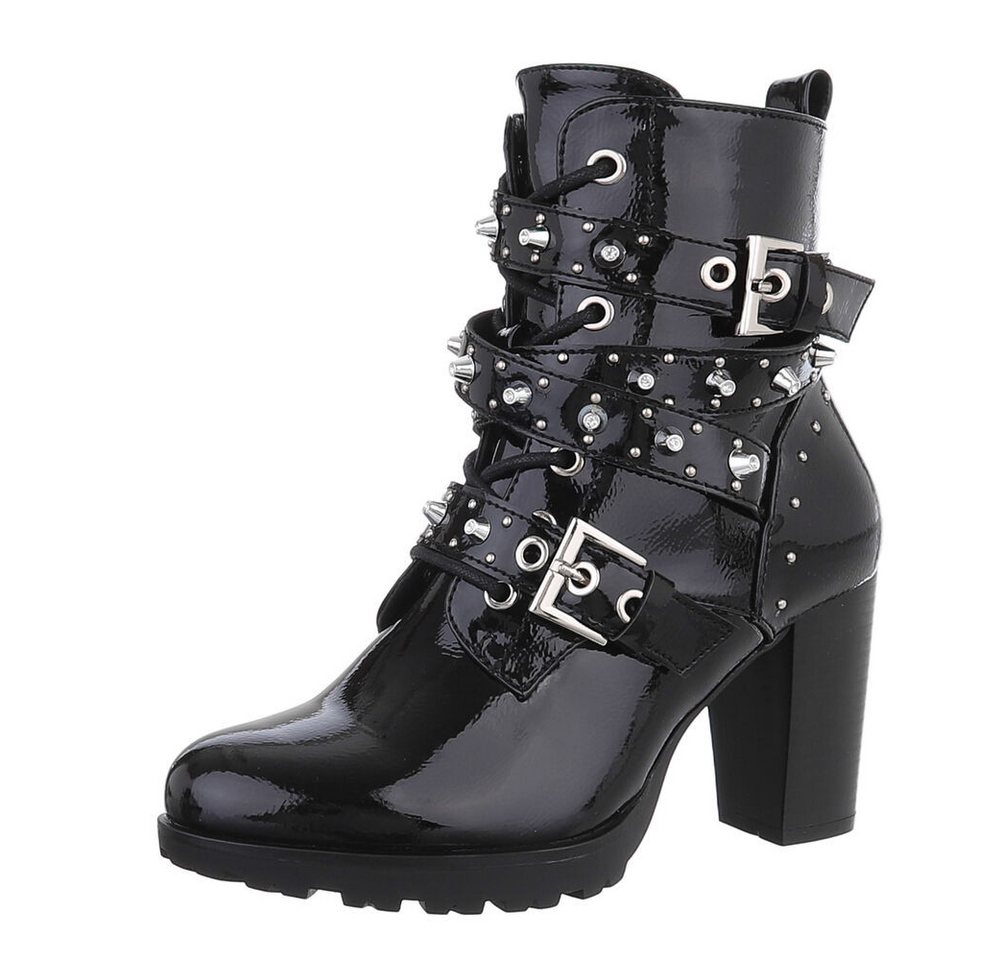 Ital-Design Damen Schnürschuhe Biker Westernstiefelette (87417800) Blockabsatz Stiefeletten in Schwarz