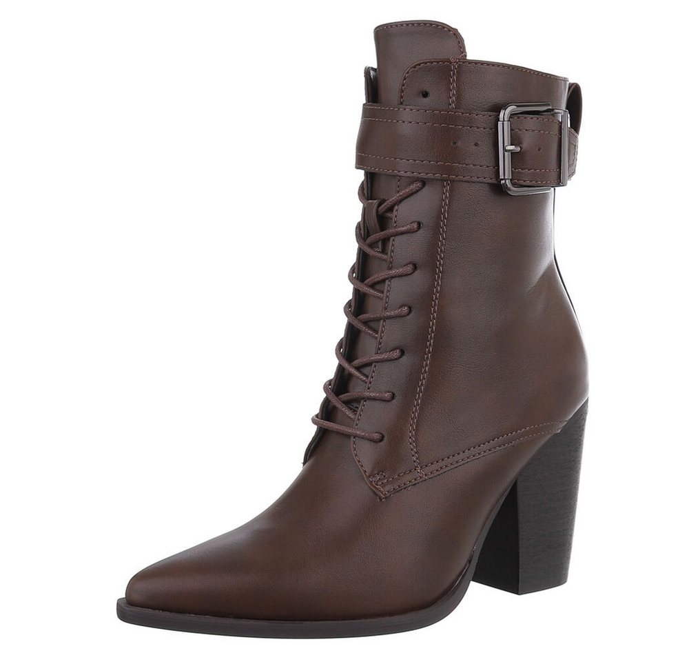 Ital-Design Damen Schnürschuhe Elegant Schnürstiefelette (87740230) Blockabsatz Stiefeletten in Braun