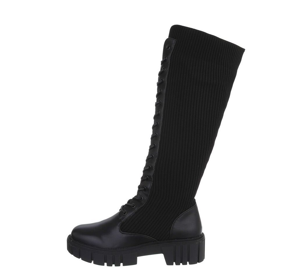 Ital-Design Damen Schnürschuhe Freizeit Plateaustiefel (84633806) Blockabsatz Schnürstiefel in Schwarz
