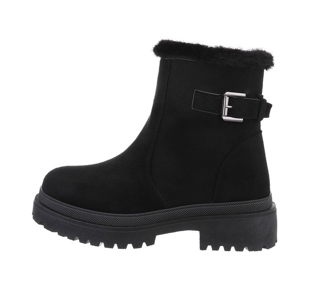 Ital-Design Damen Schnürschuhe Freizeit Plateaustiefelette (84456522) Blockabsatz Plateaustiefeletten in Schwarz