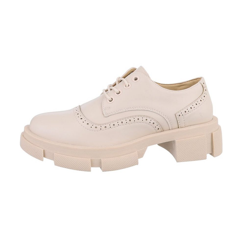 Ital-Design Damen Schnürschuhe Freizeit Schnürschuh Blockabsatz Schnürer in Beige (beige/braun)