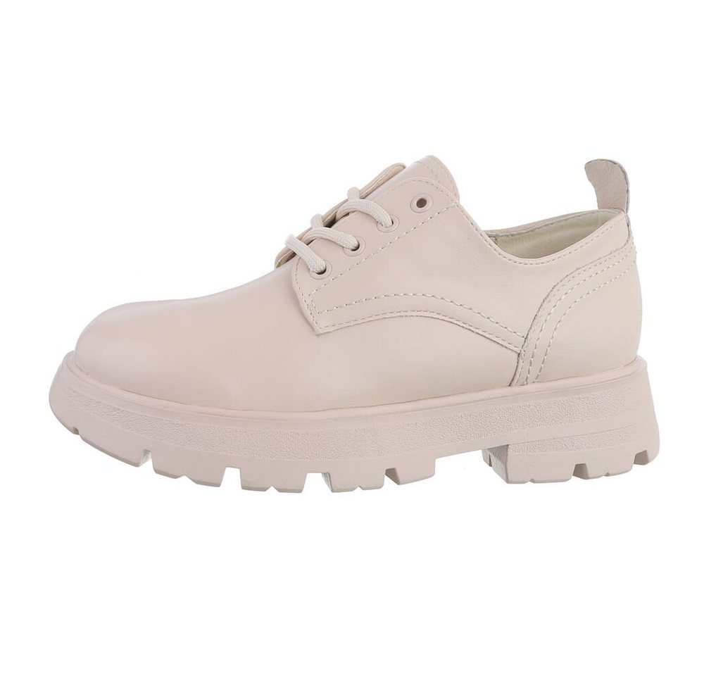 Ital-Design Damen Schnürschuhe Freizeit Schnürschuh Blockabsatz Schnürer in Beige