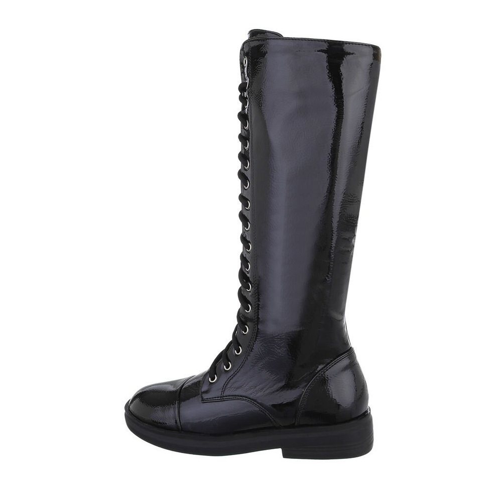 Ital-Design Damen Schnürschuhe Freizeit Schnürstiefel (78953767) Blockabsatz Flache Stiefel in Schwarz