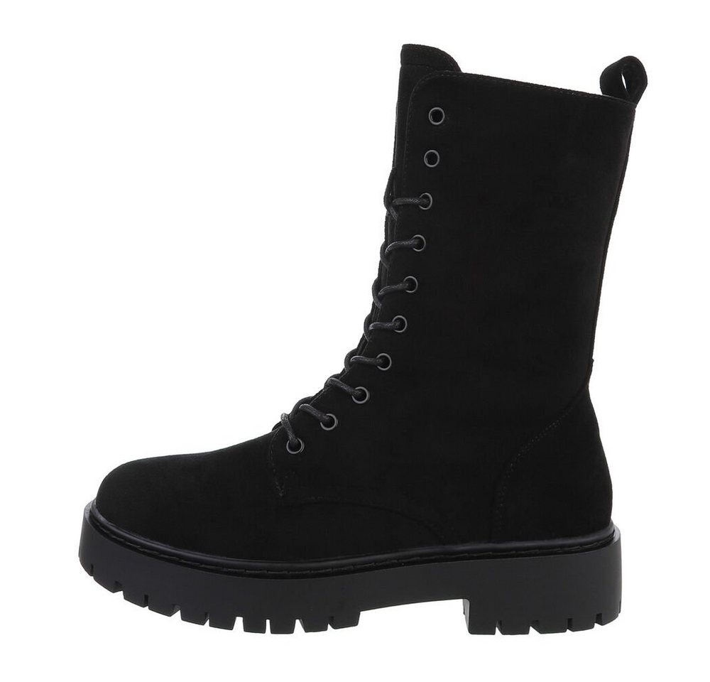 Ital-Design Damen Schnürschuhe Freizeit Schnürstiefelette (84338331) Blockabsatz Plateaustiefeletten in Schwarz