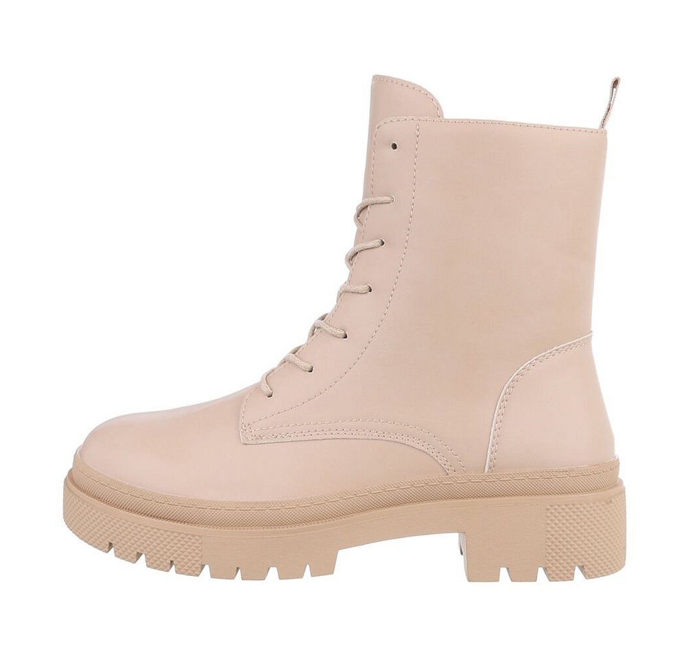 Ital-Design Damen Schnürschuhe Freizeit Schnürstiefelette (84906756) Blockabsatz Plateaustiefeletten in Beige