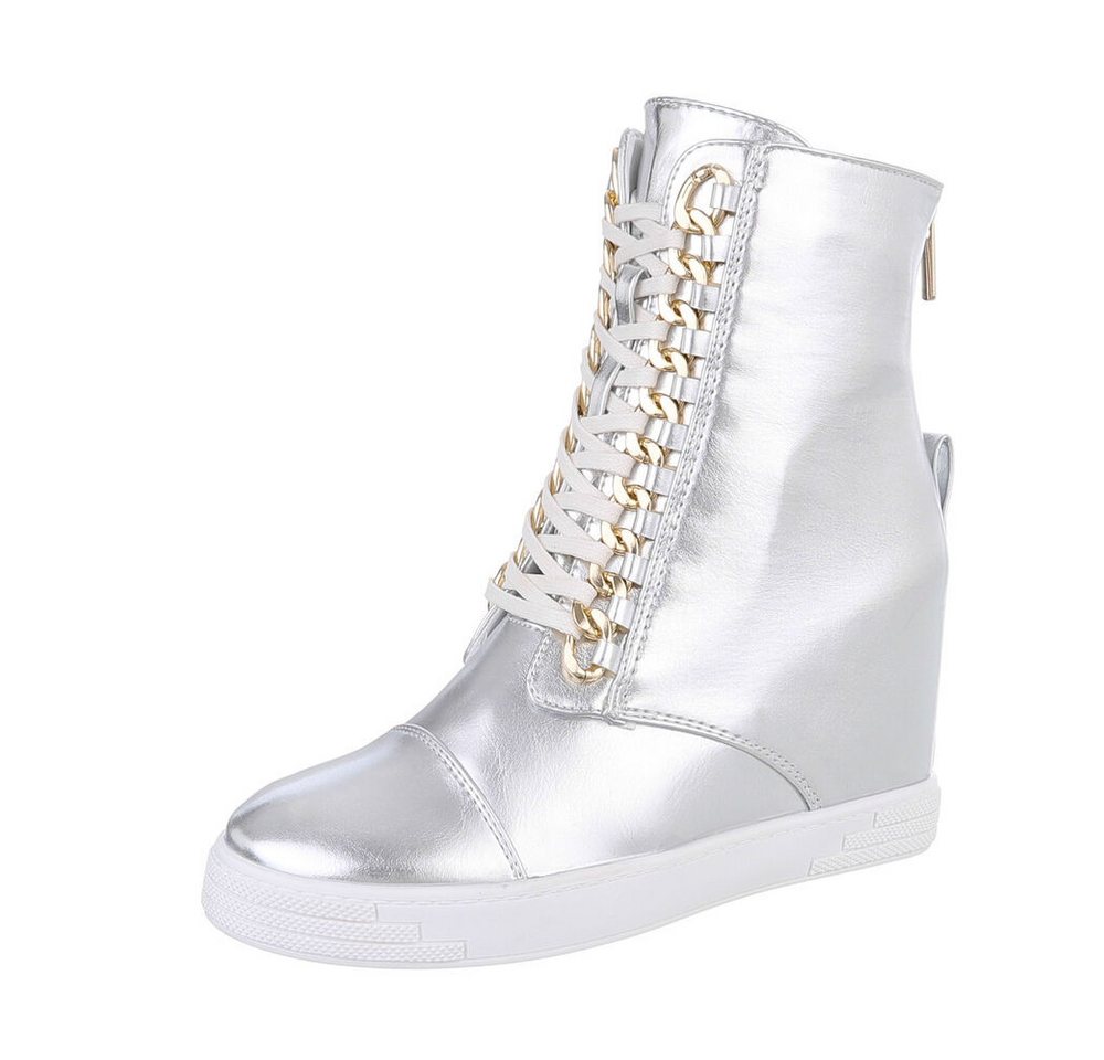 Ital-Design Damen Schnürschuhe Freizeit Schnürstiefelette (87108886) Keilabsatz/Wedge High-Heel Stiefeletten in Silber
