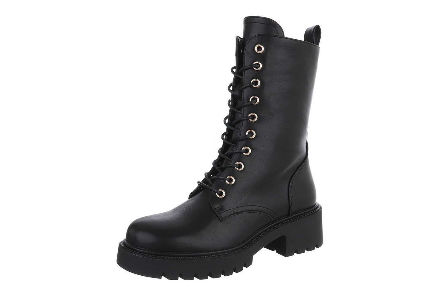 Ital-Design Damen Schnürschuhe Freizeit Schnürstiefelette (87118119) Blockabsatz Plateaustiefeletten in Schwarz