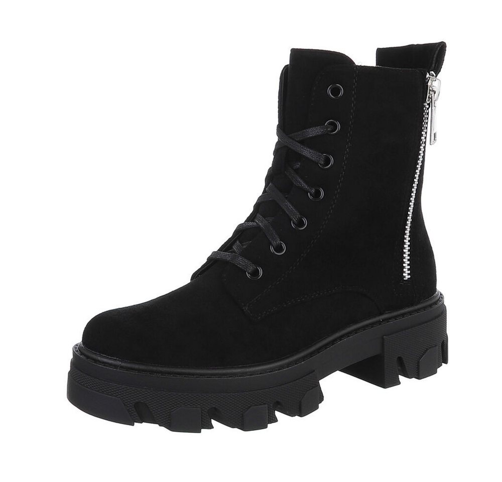 Ital-Design Damen Schnürschuhe Freizeit Schnürstiefelette (87118198) Blockabsatz Plateaustiefeletten in Schwarz