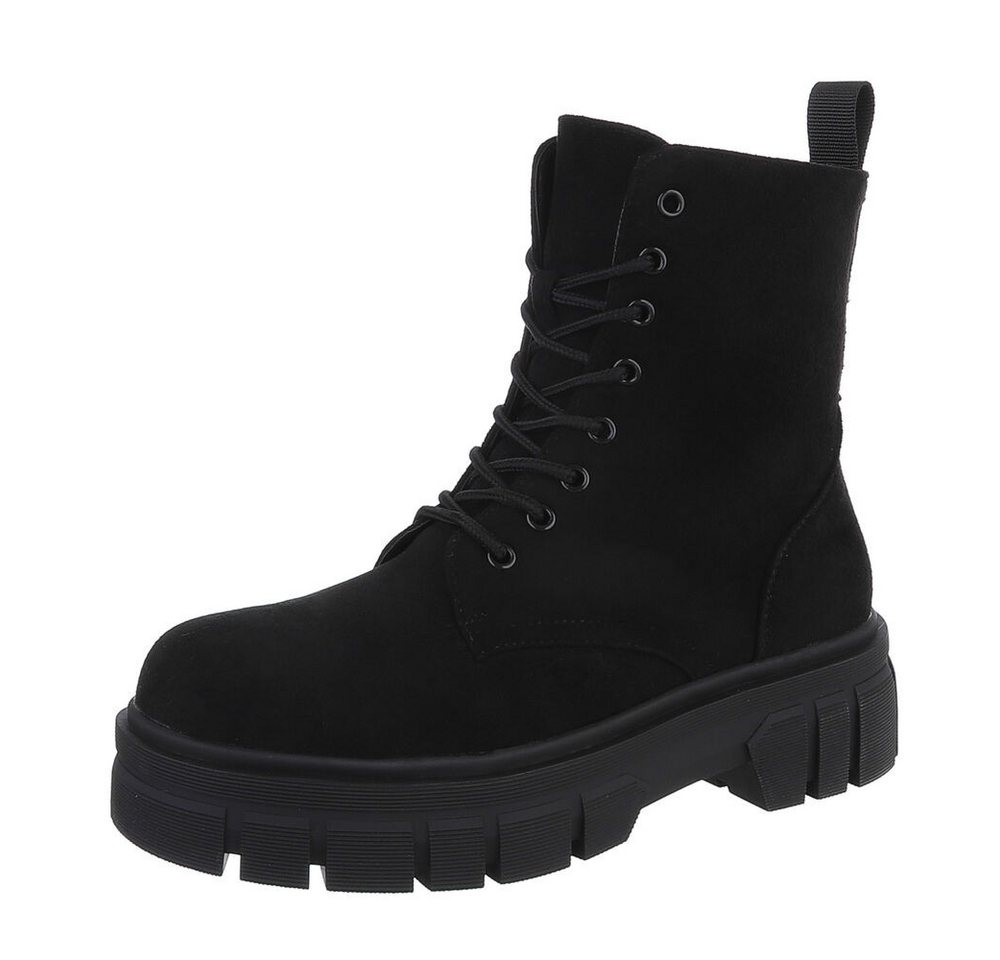 Ital-Design Damen Schnürschuhe Freizeit Schnürstiefelette (87124712) Blockabsatz Plateaustiefeletten in Schwarz