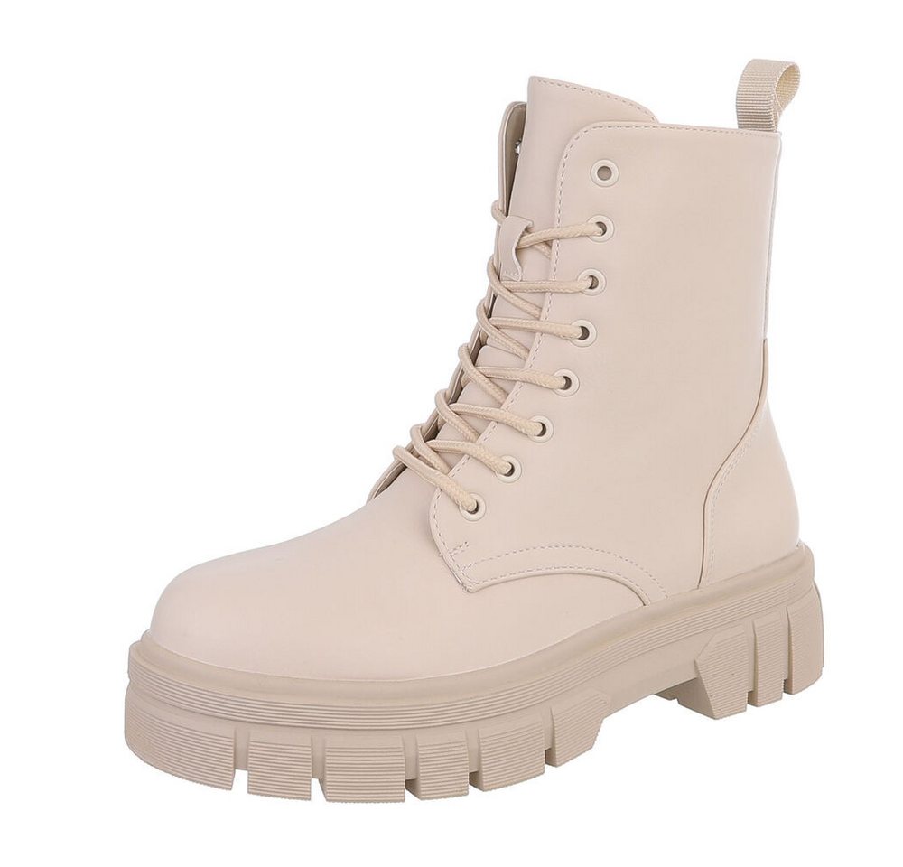 Ital-Design Damen Schnürschuhe Freizeit Schnürstiefelette (87124729) Blockabsatz Plateaustiefeletten in Beige