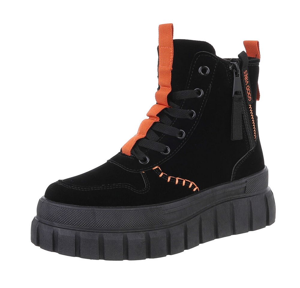 Ital-Design Damen Schnürschuhe Freizeit Schnürstiefelette (87417825) Flach Stiefeletten in Schwarz