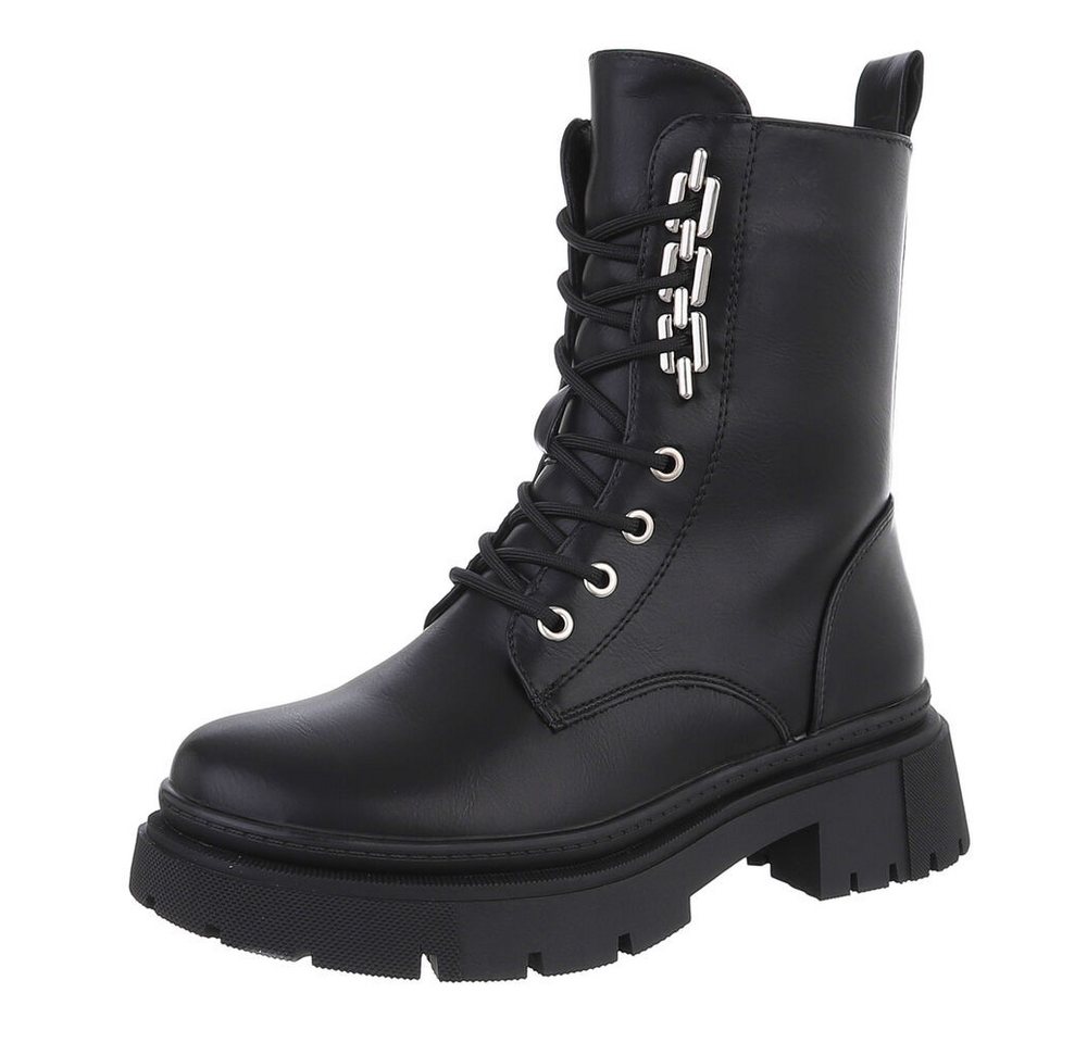 Ital-Design Damen Schnürschuhe Freizeit Schnürstiefelette (87451871) Blockabsatz Stiefeletten in Schwarz