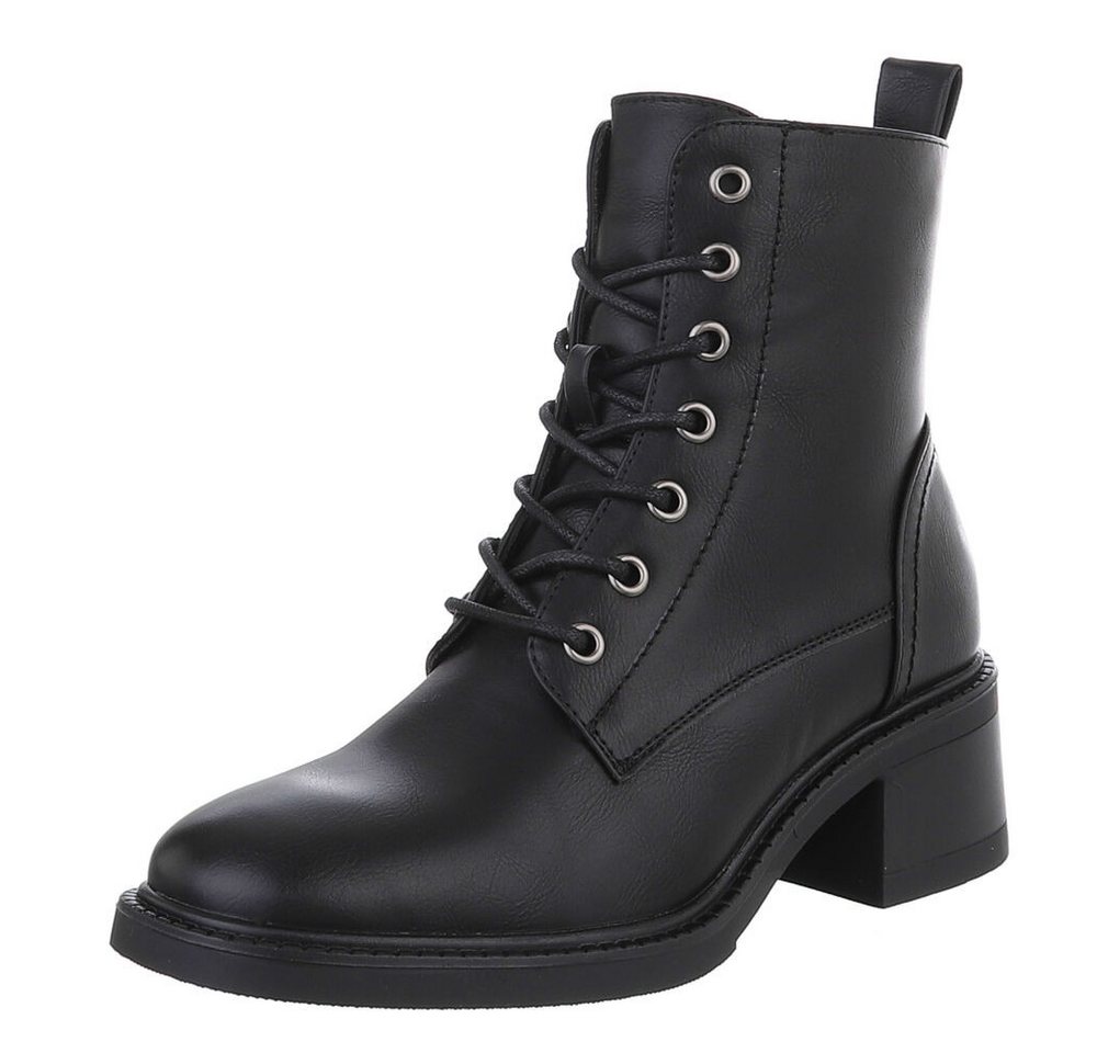 Ital-Design Damen Schnürschuhe Freizeit Schnürstiefelette (88460437) Blockabsatz Stiefeletten in Schwarz