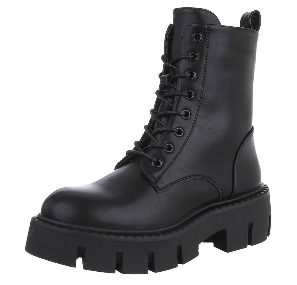 Ital-Design Damen Schnürschuhe Freizeit Schnürstiefelette (90110136) Blockabsatz Stiefeletten in Schwarz