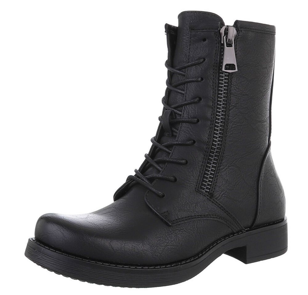 Ital-Design Damen Schnürschuhe Freizeit Stiefelette (87740385) Blockabsatz Schnürstiefeletten in Schwarz