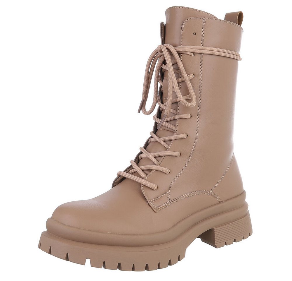 Ital-Design Damen Schnürschuhe Freizeit Stiefelette (90482758) Blockabsatz Plateaustiefeletten in Hellbraun