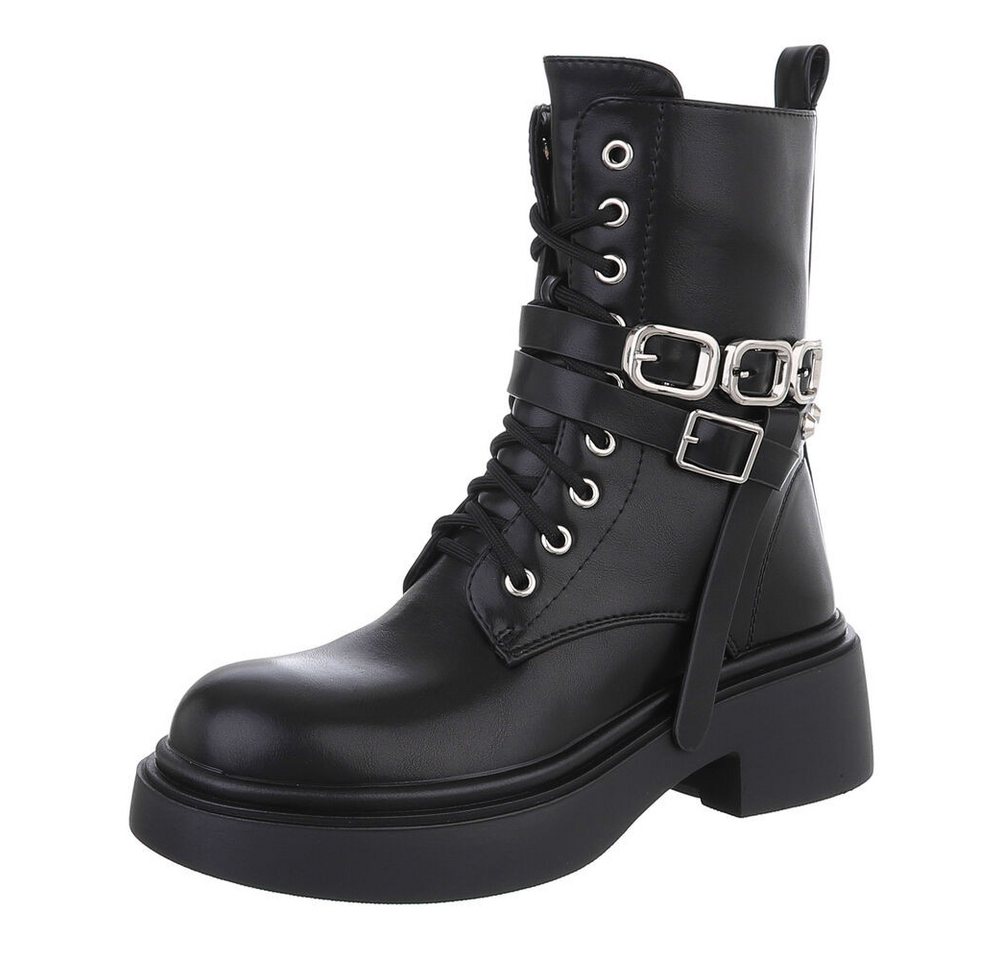 Ital-Design Damen Schnürschuhe Freizeit Westernstiefelette (87451934) Blockabsatz Stiefeletten in Schwarz