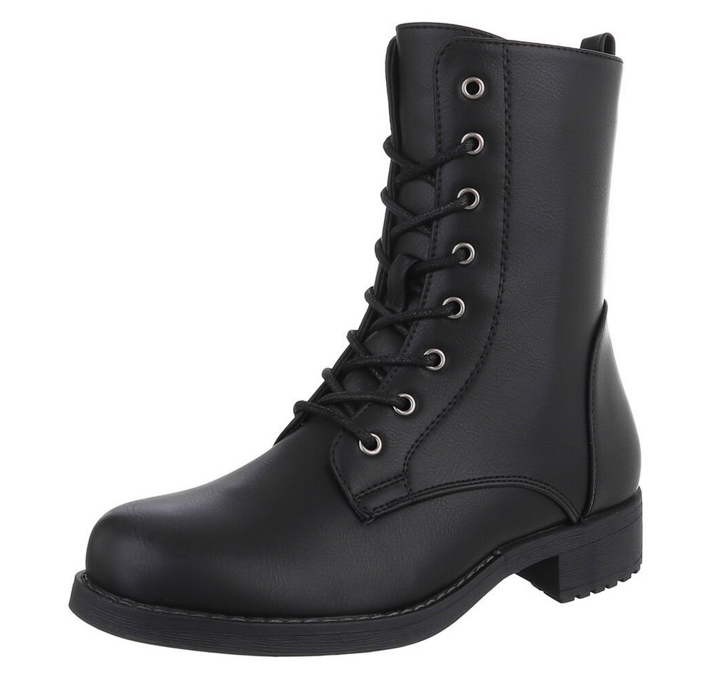 Ital-Design Damen Schnürstiefel für Alltag und Freizeit Stiefelette (90648946) Blockabsatz Schnürstiefeletten in Schwarz