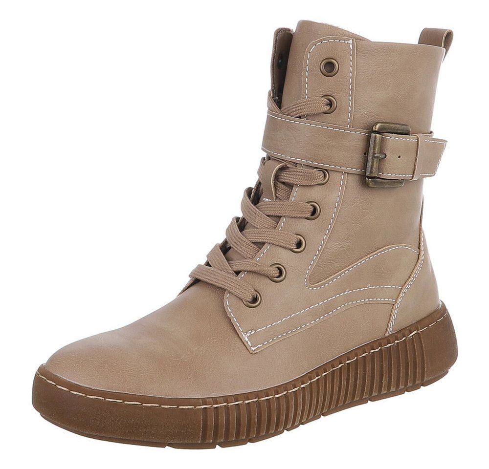 Ital-Design Damen Schnürstiefel mit Schnalle für Alltag und Freizeit Stiefelette (90598708) Keilabsatz/Wedge Keilstiefeletten in Hellbraun