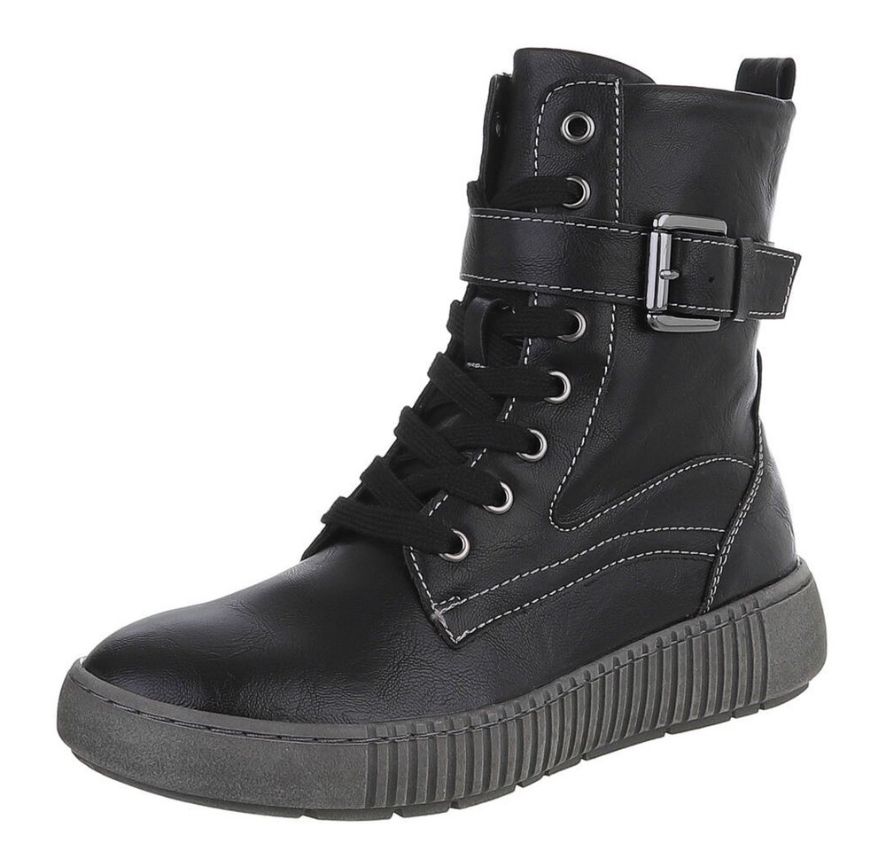 Ital-Design Damen Schnürstiefel mit Schnalle für Alltag und Freizeit Stiefelette (90598721) Keilabsatz/Wedge Keilstiefeletten in Schwarz