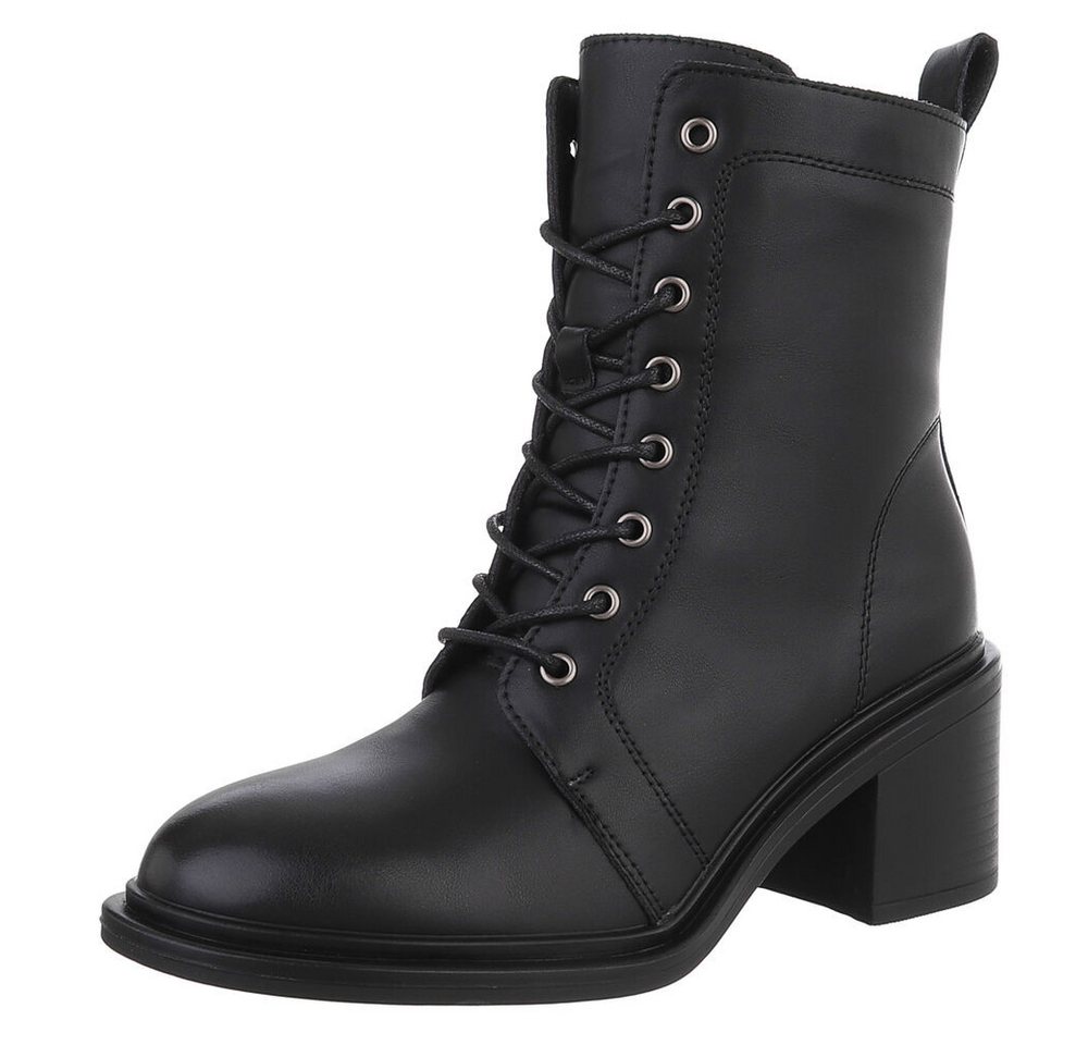 Ital-Design Damen Schnürstiefeletten aus echtem Leder mit Blockabsatz Schnürstiefelette (90169361) Blockabsatz Stiefeletten in Schwarz