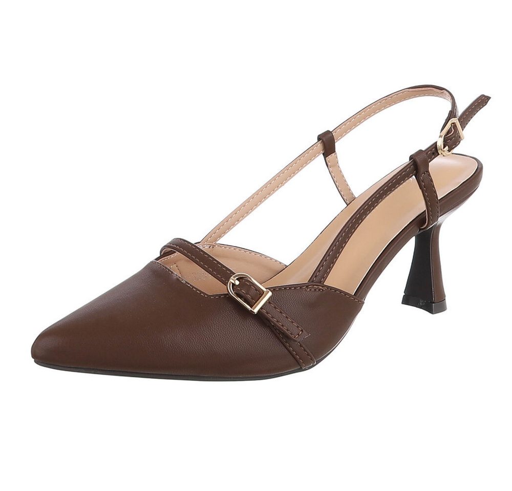 Ital-Design Damen Slingback-Pumps mit spitzer Spitze und Absatz Schnürpumps (91742458) Pfennig-/Stilettoabsatz Pumps in Braun
