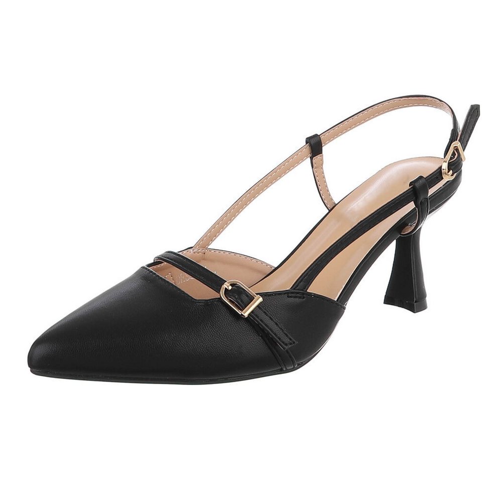 Ital-Design Damen Slingback-Pumps mit spitzer Spitze und Absatz Schnürpumps (91742467) Pfennig-/Stilettoabsatz Pumps in Schwarz