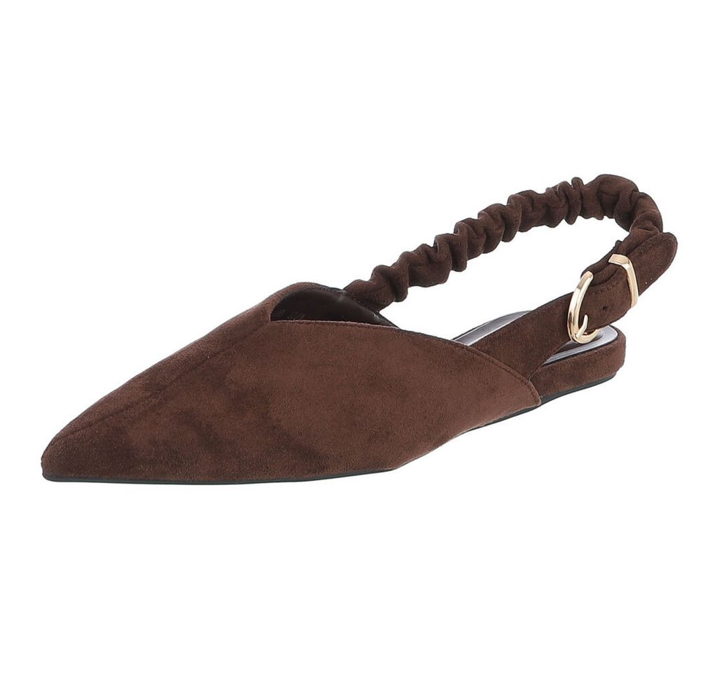 Ital-Design Damen Slingback Schuh flach mit Metallschnalle Schnürpumps (92078996) Flach Schnür- & Riemchenpumps in Braun