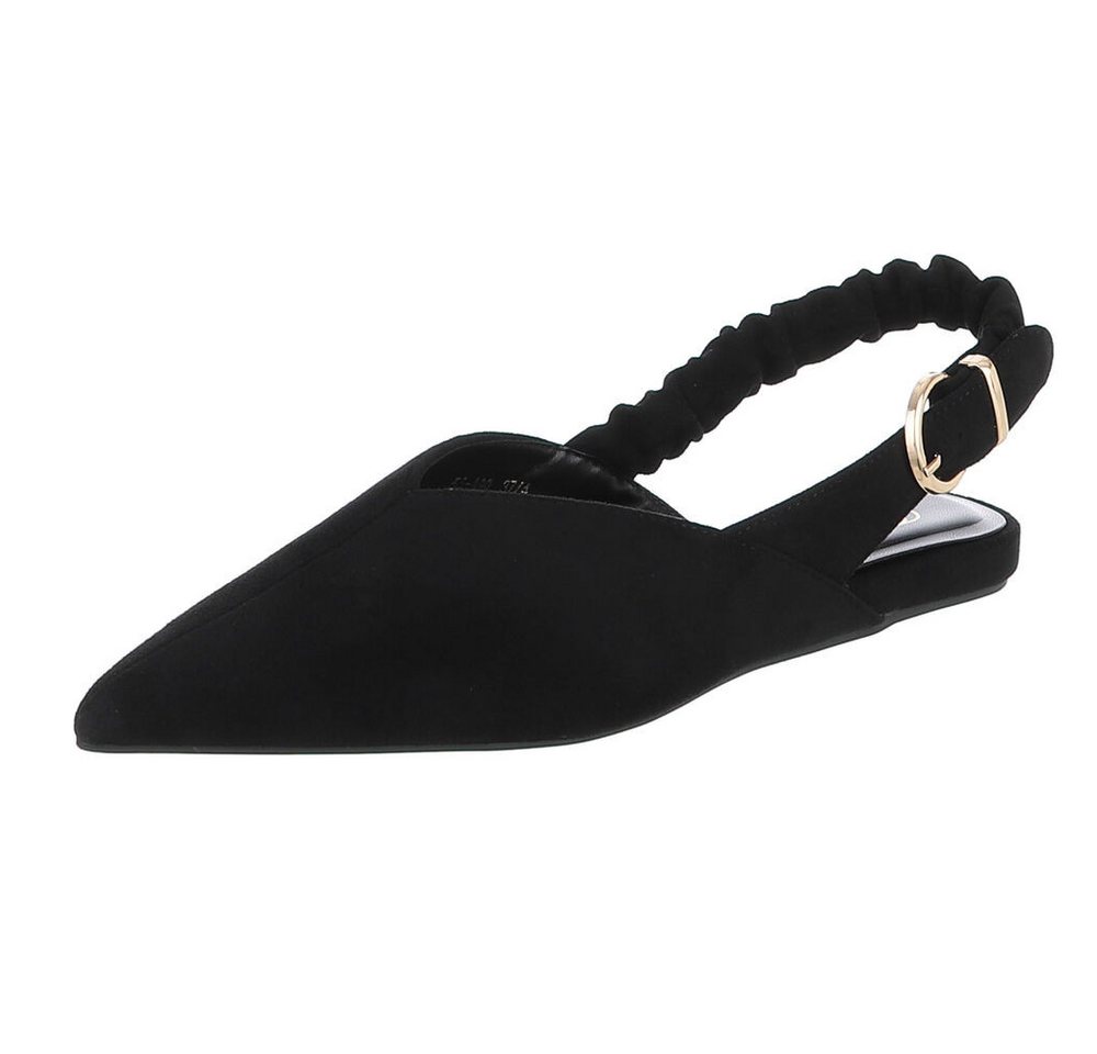 Ital-Design Damen Slingback Schuh flach mit Metallschnalle Schnürpumps (92079006) Flach Schnür- & Riemchenpumps in Schwarz