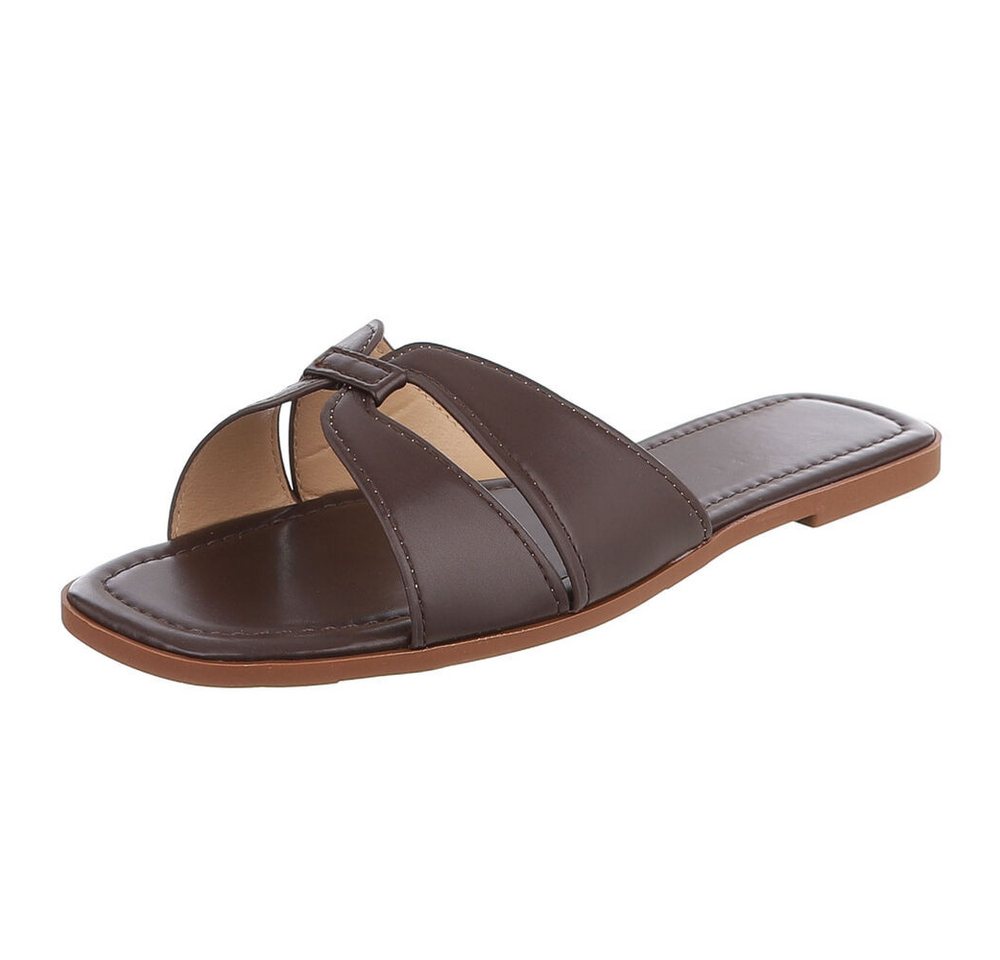 Ital-Design Damen Slip-On Sandale mit Kreuzriemen Pantolette (91970869) Blockabsatz Pantoletten in Braun