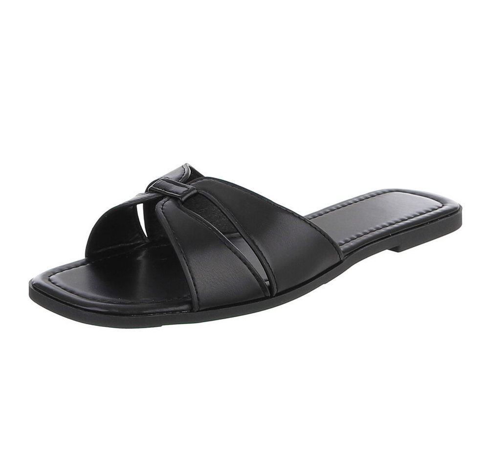 Ital-Design Damen Slip-On Sandale mit Kreuzriemen Pantolette (91970877) Blockabsatz Pantoletten in Schwarz