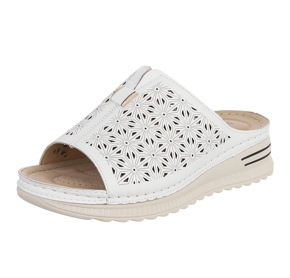 Ital-Design Damen Slipper mit Cut-outs und Komfortsohle Plateausandaletten (91849133) Keilabsatz/Wedge Keilsandaletten in Weiß