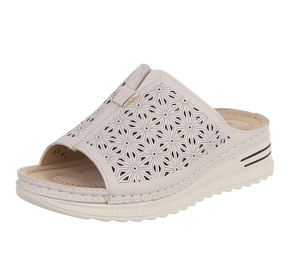 Ital-Design Damen Slipper mit Cut-outs und Komfortsohle Plateausandaletten (91849145) Keilabsatz/Wedge Keilsandaletten in Beige