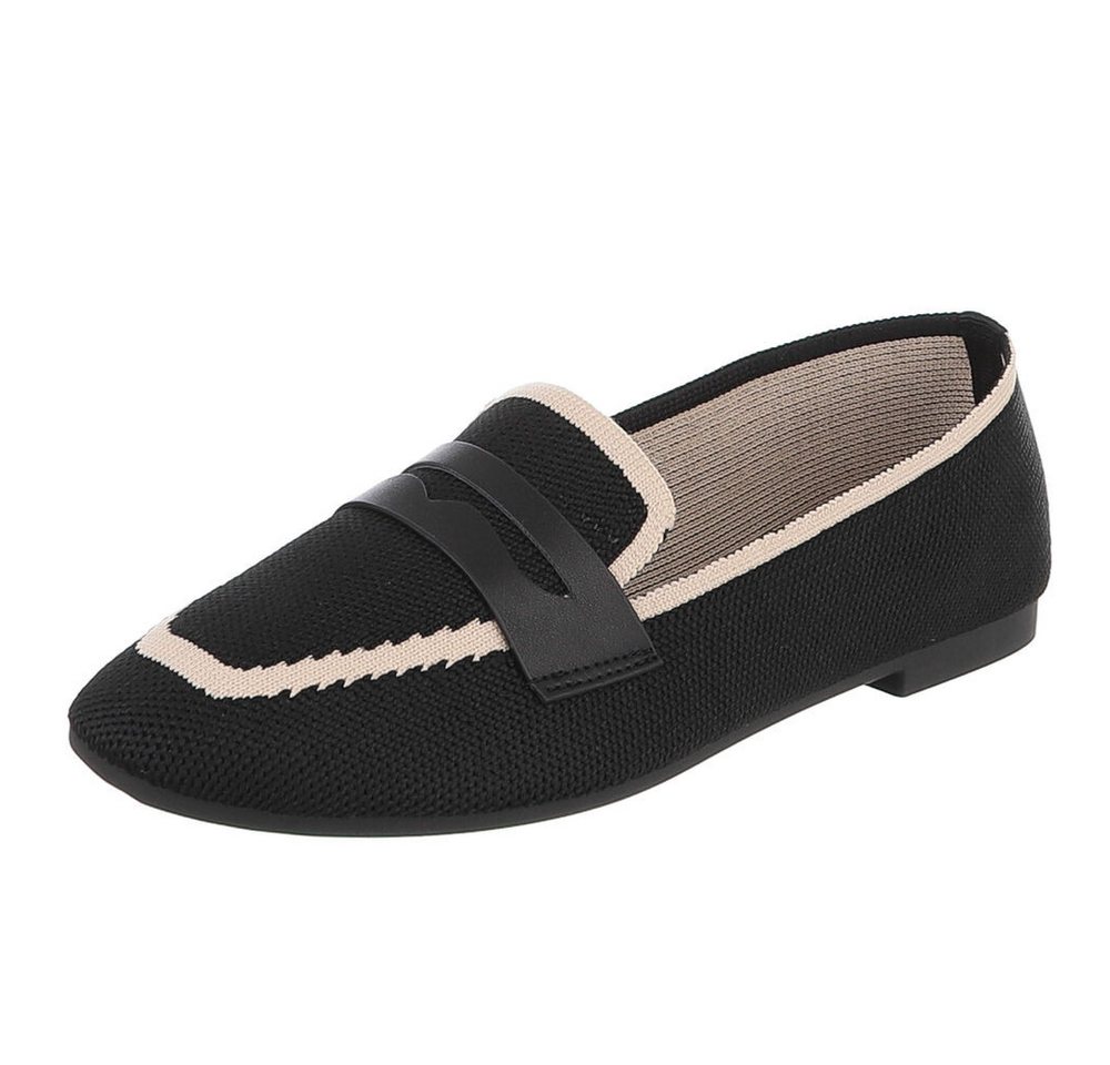 Ital-Design Damen Slipper mit elastischem Einstieg, Freizeit Slipper (91849176) Blockabsatz Mokassins in Schwarz