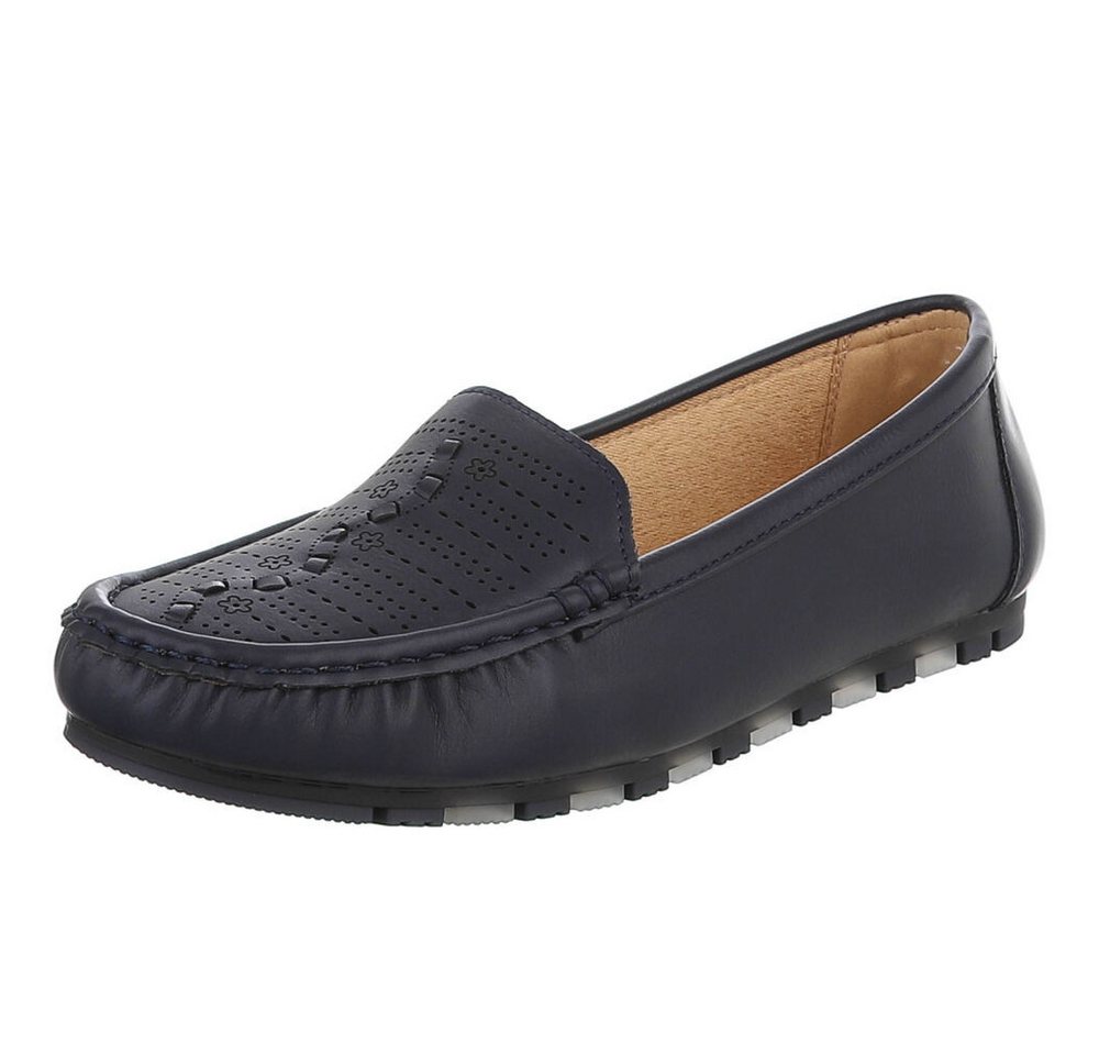 Ital-Design Damen Slipper mit erhöhtem Tragekomfort und Luftdurchlässigkeit Slipper (91512549) Flach Mokassins in Dunkelblau