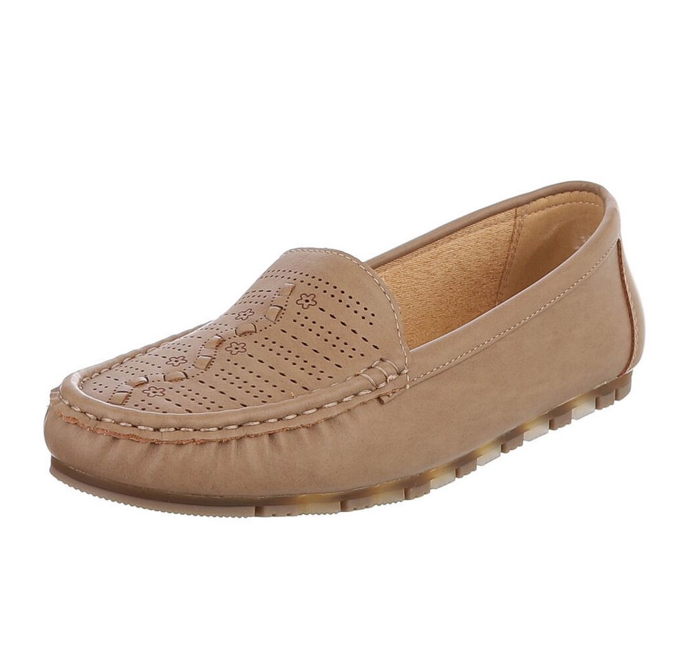 Ital-Design Damen Slipper mit erhöhtem Tragekomfort und Luftdurchlässigkeit Slipper (91512556) Flach Mokassins in Hellbraun