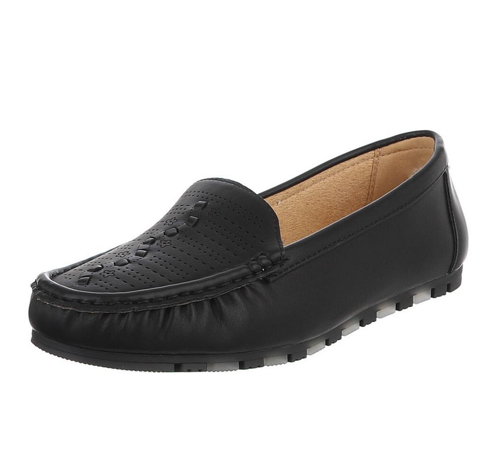 Ital-Design Damen Slipper mit erhöhtem Tragekomfort und Luftdurchlässigkeit Slipper (91512563) Flach Mokassins in Schwarz