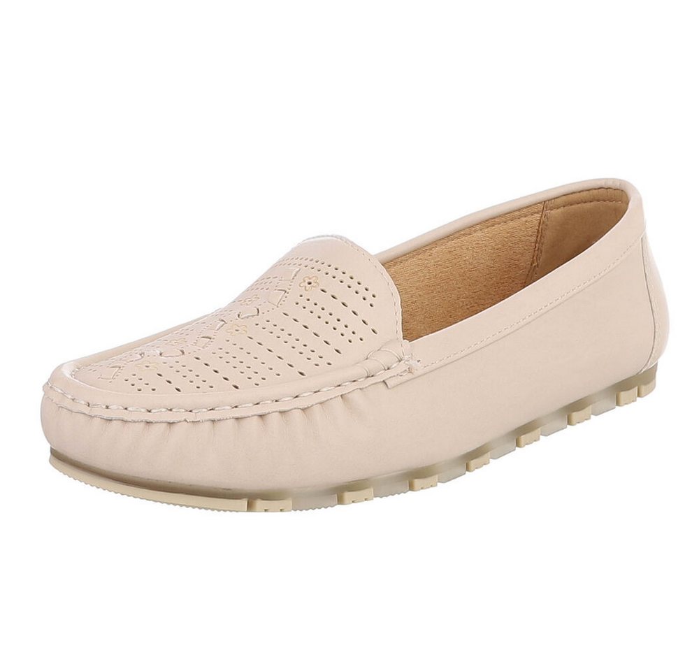 Ital-Design Damen Slipper mit erhöhtem Tragekomfort und Luftdurchlässigkeit Slipper (91512567) Flach Mokassins in Beige