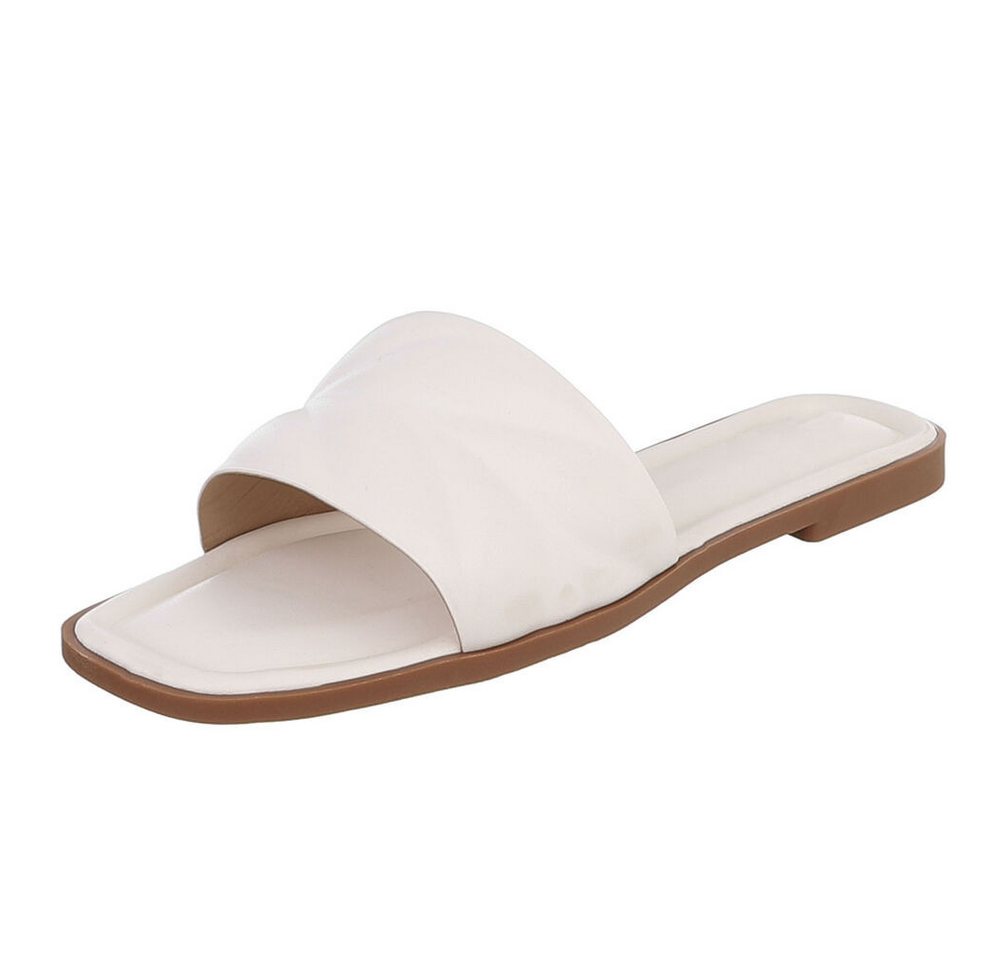 Ital-Design Damen Slipper mit gepolsterter Riemen-Optik Pantolette (91895742) Blockabsatz Pantoletten in Weiß