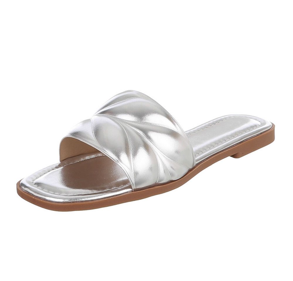 Ital-Design Damen Slipper mit gepolsterter Riemen-Optik Pantolette (91895749) Blockabsatz Pantoletten in Silber