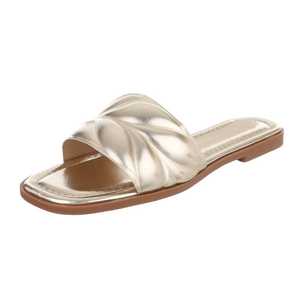 Ital-Design Damen Slipper mit gepolsterter Riemen-Optik Pantolette (91895752) Blockabsatz Pantoletten in Gold